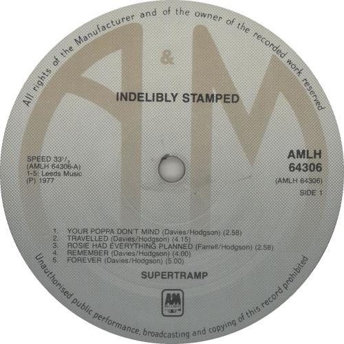 Supertramp - Indelibly Stamped レコード SUPERTRAMP - Supertramp - Indelibly Stamped - Amazon.com Music